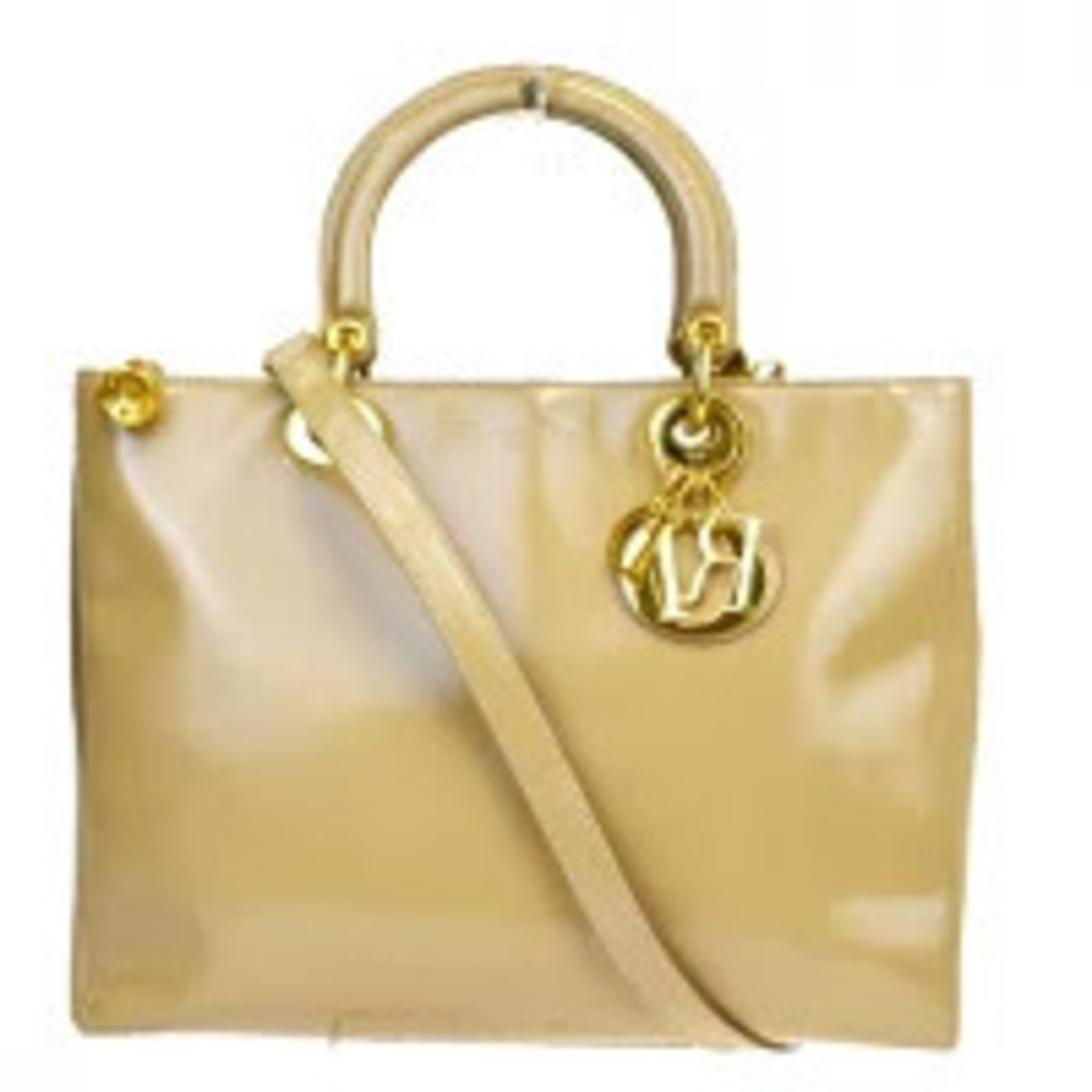 Christian Dior Lady Cannage Handbag Shoulder Bag Beige Leather